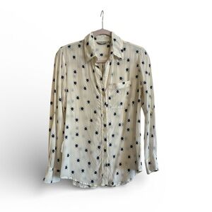 TYLHO Spider Polka Dot Print Long Sleeve Button Down White Shirt Sz Small